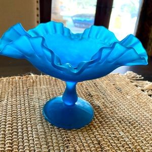 Blue glass pedestal dish